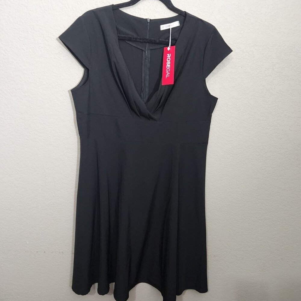 Rosegal Black Cap Sleeve Midi Dress L Lightweight Flowy Womens Size US 18 UK 18
